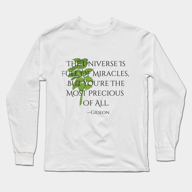 "Miracles"--Gideon Quote, Fire & Brimstone Scrolls Long Sleeve T-Shirt by Nikole Knight